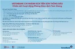 VietinBank chi nhánh Khu Công nghiệp Tiên Sơn thông báo