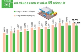 Giá xăng E5 RON 92 giảm 45 đồng/lít