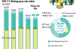 Thu hút FDI đạt 26,46 tỷ USD trong 11 tháng năm 2021