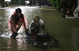 Nước lũ dâng cao kết hợp triều cường, nhiều nơi ở TP Tuy Hòa ngập sâu