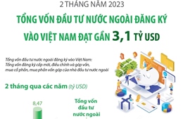 Hai tháng, tổng vốn đầu tư nước ngoài đăng ký vào Việt Nam đạt gần 3,1 tỷ USD