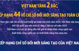 Việt Nam tăng 2 bậc, xếp hạng 44 về Chỉ số Đổi mới sáng tạo toàn cầu