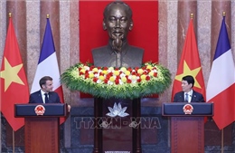 Chủ tịch nước Lương Cường và Tổng thống Pháp Emmanuel Macron gặp gỡ báo chí