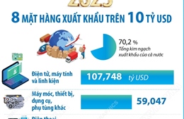 Năm 2025: 8 mặt hàng xuất khẩu trên 10 tỷ USD