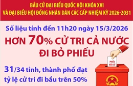 Hơn 70% cử tri đã đi bỏ phiếu (tính đến 11h20 ngày 15/3/2026)
