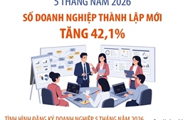 5 tháng đầu năm 2026: Số doanh nghiệp thành lập mới tăng 42,1%