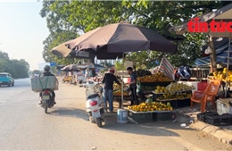 Tiểu thương căng ô dù &#39;lập chợ&#39; trên Đại lộ Thăng Long