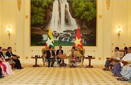 Phó Thủ tướng Vương Đình Huệ chào xã giao Cố vấn Nhà nước Myanmar
