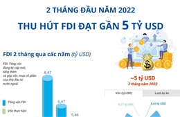 2 tháng đầu năm 2022, thu hút FDI đạt gần 5 tỷ USD