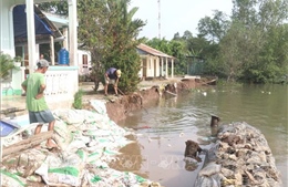 Vĩnh Long: Khắc phục sự cố sạt lở bờ sông ở xã Lục Sỹ Thành