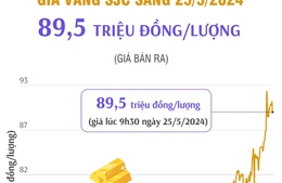 Vàng SJC sáng 25/5 có giá 89,5 triệu đồng/lượng