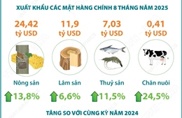 8 tháng năm 2025: Xuất khẩu nông, lâm, thủy sản tăng 12%