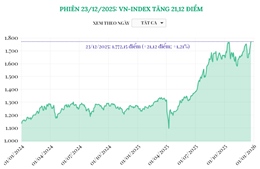 Phiên 23/12/2025: VN-Index tăng 21,12 điểm