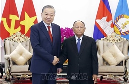 Tổng Bí thư Tô Lâm gặp Chủ tịch danh dự Đảng Nhân dân Campuchia