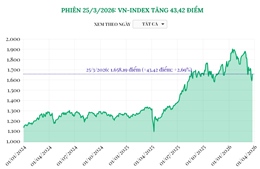 Phiên 25/3/2026: VN-Index tăng 43,42 điểm