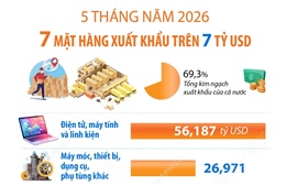 5 tháng năm 2026: 7 mặt hàng xuất khẩu trên 7 tỷ USD