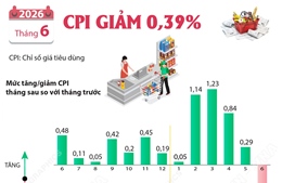 CPI tháng 6/2026 giảm 0,39%