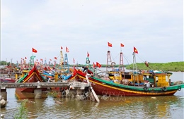 Nghệ An: Ngư dân làng biển Diễn Châu đồng loạt treo cờ Tổ quốc trên tàu, thuyền dịp Quốc khánh 2/9