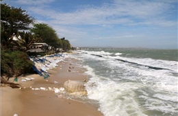 Sóng lớn, triều cường gây sạt lở bờ biển tại Bình Thuận ​