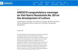 UNESCO đăng thông điệp chúc mừng Nghị quyết phát triển văn hóa Việt Nam