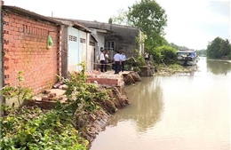 Sạt lở khiến 3 căn nhà có nguy cơ rơi xuống sông ở Vĩnh Long