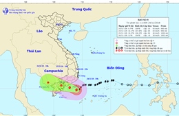 Dự báo đến 22 giờ ngày 24/11, tâm bão số 9 tại vùng biển từ Bình Thuận đến Bến Tre