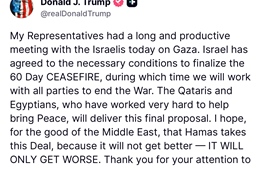 Tổng thống Trump phát đi tín hiệu tích cực trong nỗ lực giải quyết xung đột Israel - Hamas