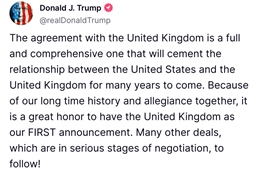 Tổng thống Trump bình luận về thoả thuận thuế quan đầu tiên mà Mỹ ký kết