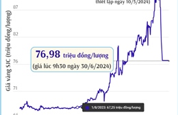 Vàng SJC sáng 30/6 có giá 76,98 triệu đồng/lượng