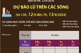 Dự báo lũ trên các sông đến 7 giờ ngày 13/9/2024