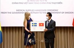Trao vật tư y tế của Việt Nam tặng Thụy Điển phòng, chống dịch COVID-19