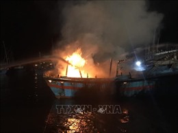 Hỏa hoạn thiêu rụi 4 tàu cá của ngư dân ở Quảng Ngãi