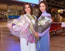 Miss Global 2019 diện áo dài Việt Nam, &#39;đọ&#39; duyên dáng với Đoàn Hồng Trang 