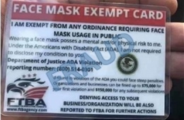 Quan chức Mỹ cảnh báo về thẻ ‘miễn đeo khẩu trang’ giả mạo