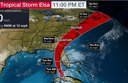 Mỹ chuẩn bị ứng phó với bão Elsa, sức gió tới 85km/giờ