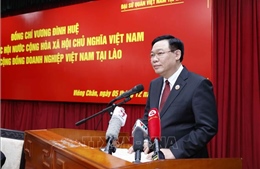Chủ tịch Quốc hội Vương Đình Huệ gặp cộng đồng doanh nghiệp Việt Nam tại Lào