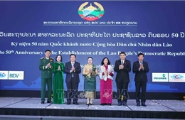 Lãnh đạo Đảng, Nhà nước dự chiêu đãi Kỷ niệm lần thứ 50 Quốc khánh nước CHDCND Lào