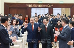 Tổng Bí thư Tô Lâm và Tổng Bí thư, Chủ tịch nước Lào dự thông báo kết quả Đại hội Đảng NDCM Lào lần thứ XII