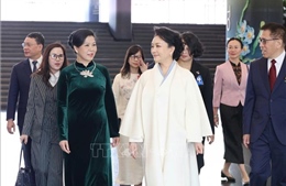 Phu nhân Ngô Phương Ly gặp gỡ, trao đổi với Phu nhân Bành Lệ Viên