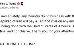 Tổng thống Trump cảnh báo nước nào làm ăn với Iran sẽ đối mặt mức thuế 25% từ Mỹ