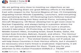 Tổng thống Trump: Mỹ đã ‘rất gần’ mục tiêu đề ra, sắp hoàn tất chiến dịch quân sự ở Iran