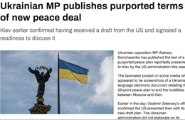Nghị sĩ Ukraine công bố toàn bộ kế hoạch 28 điểm của Mỹ nhằm chấm dứt thù địch giữa Moskva và Kiev