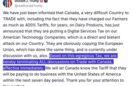 Tổng thống Trump chấm dứt đàm phán với Canada, úp mở đạt thoả thuận với 4-5 nước