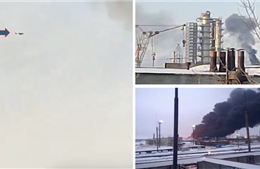 Video ghi lại toàn cảnh UAV tấn công gây cháy lớn ở nhà máy lọc dầu lớn thứ 7 của Nga
