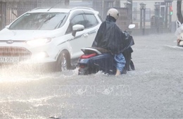 Mưa lớn gây ngập lụt cục bộ nhiều tuyến phố chính thành phố Thái Bình