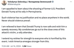 Tổng thống Ukraine nói gì về vụ ám sát ứng cử viên đảng Cộng hoà Donald Trump