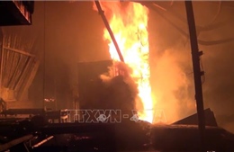 Công ty sản xuất gỗ ép cháy rụi từ đêm tới sáng, 8 xe cứu hỏa mới dập tắt