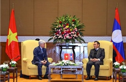 Chủ tịch Ủy ban Trung ương MTTQ Việt Nam hội kiến Chủ tịch Quốc hội Lào