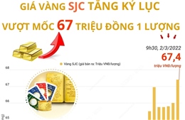Giá vàng SJC tăng kỷ lục vượt mốc 67 triệu đồng/lượng