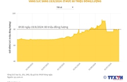 Vàng SJC sáng 19/8/2024 duy trì mức giá 80 triệu đồng/lượng